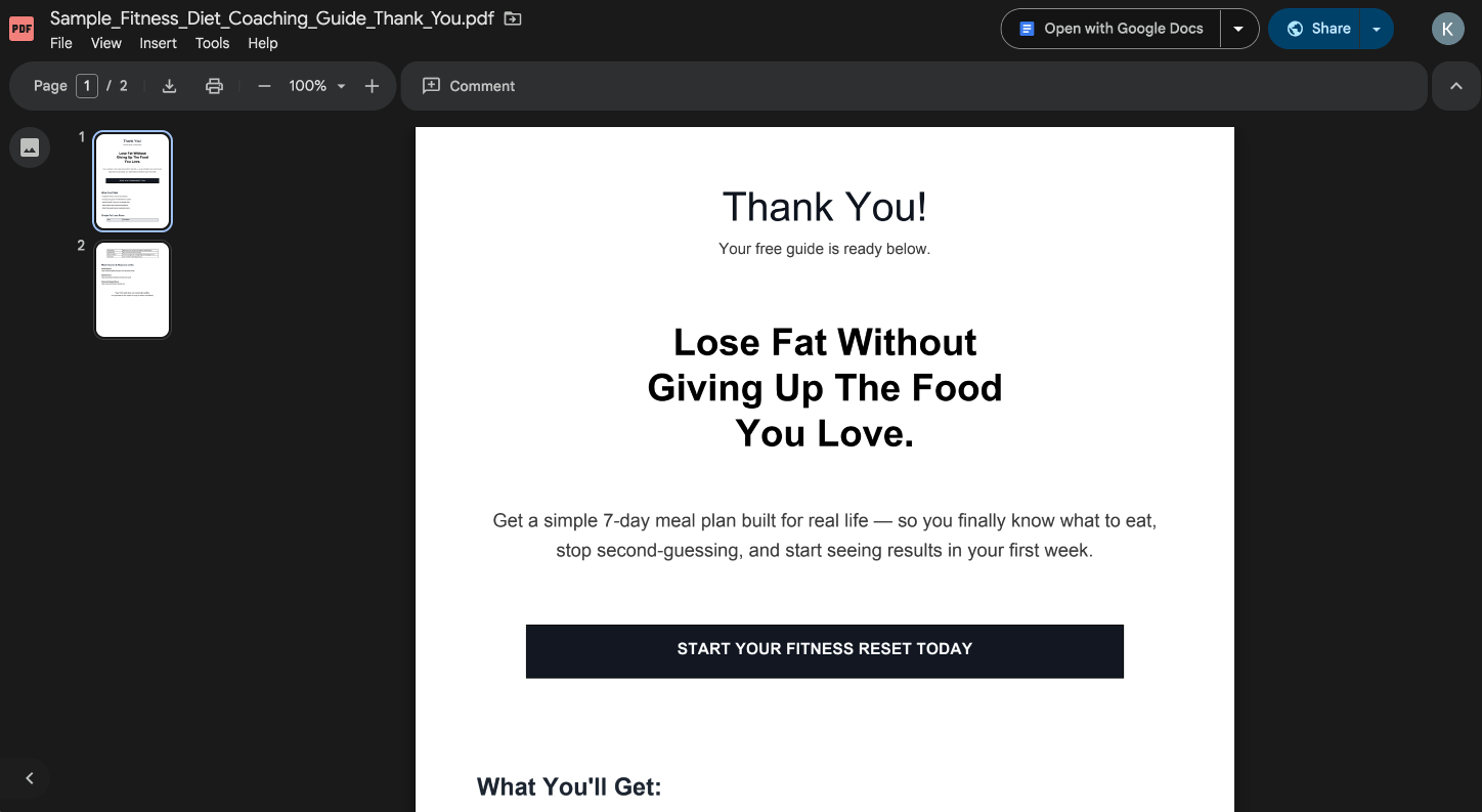 Actual Lead Magnet Asset — screenshot from the Lead Nurture Sequence & Booking Automation build