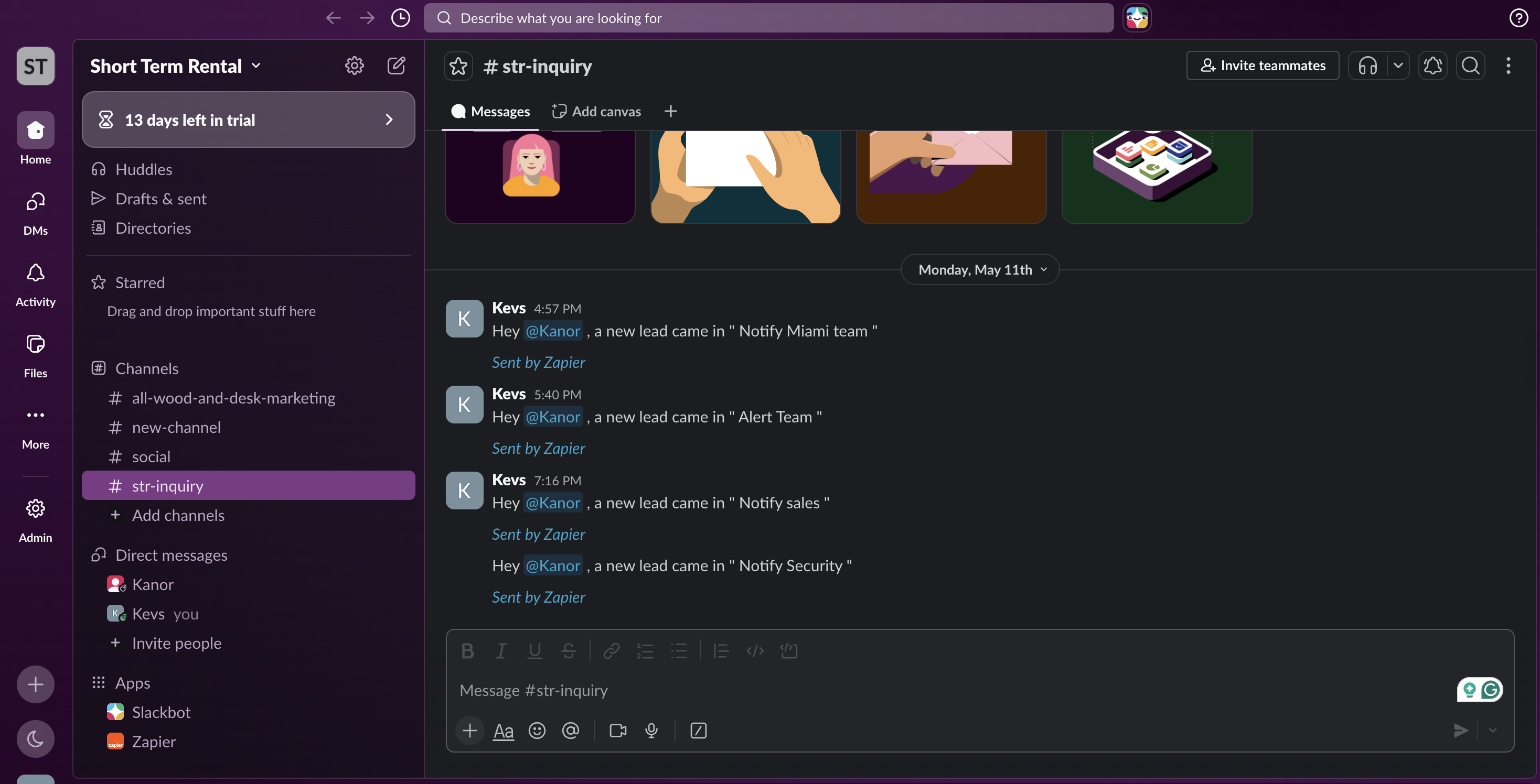 Slack Team Notification — screenshot from the AI Lead Qualification System for Short-Term Rentals build