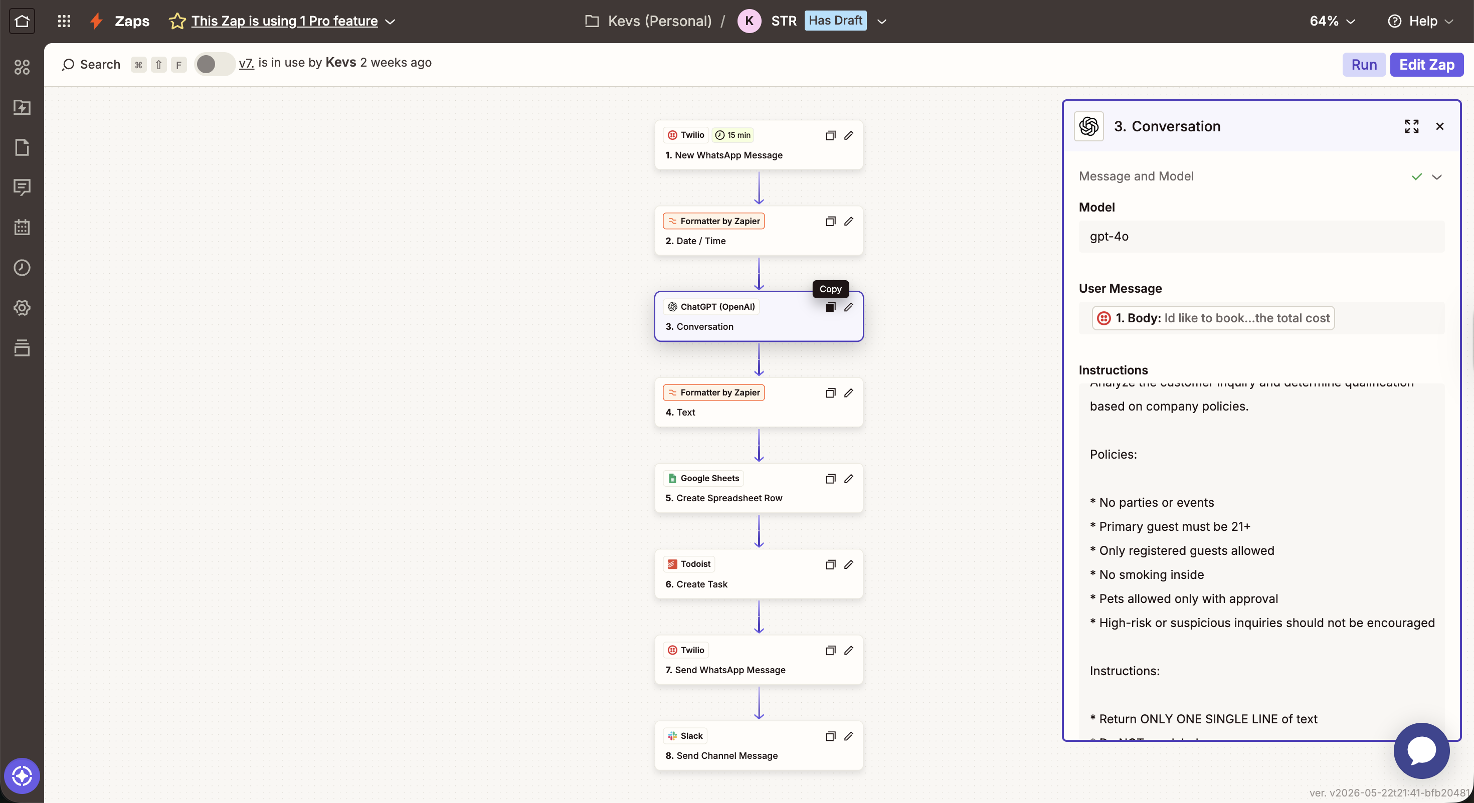 Zapier Workflow — screenshot from the AI Lead Qualification System for Short-Term Rentals build