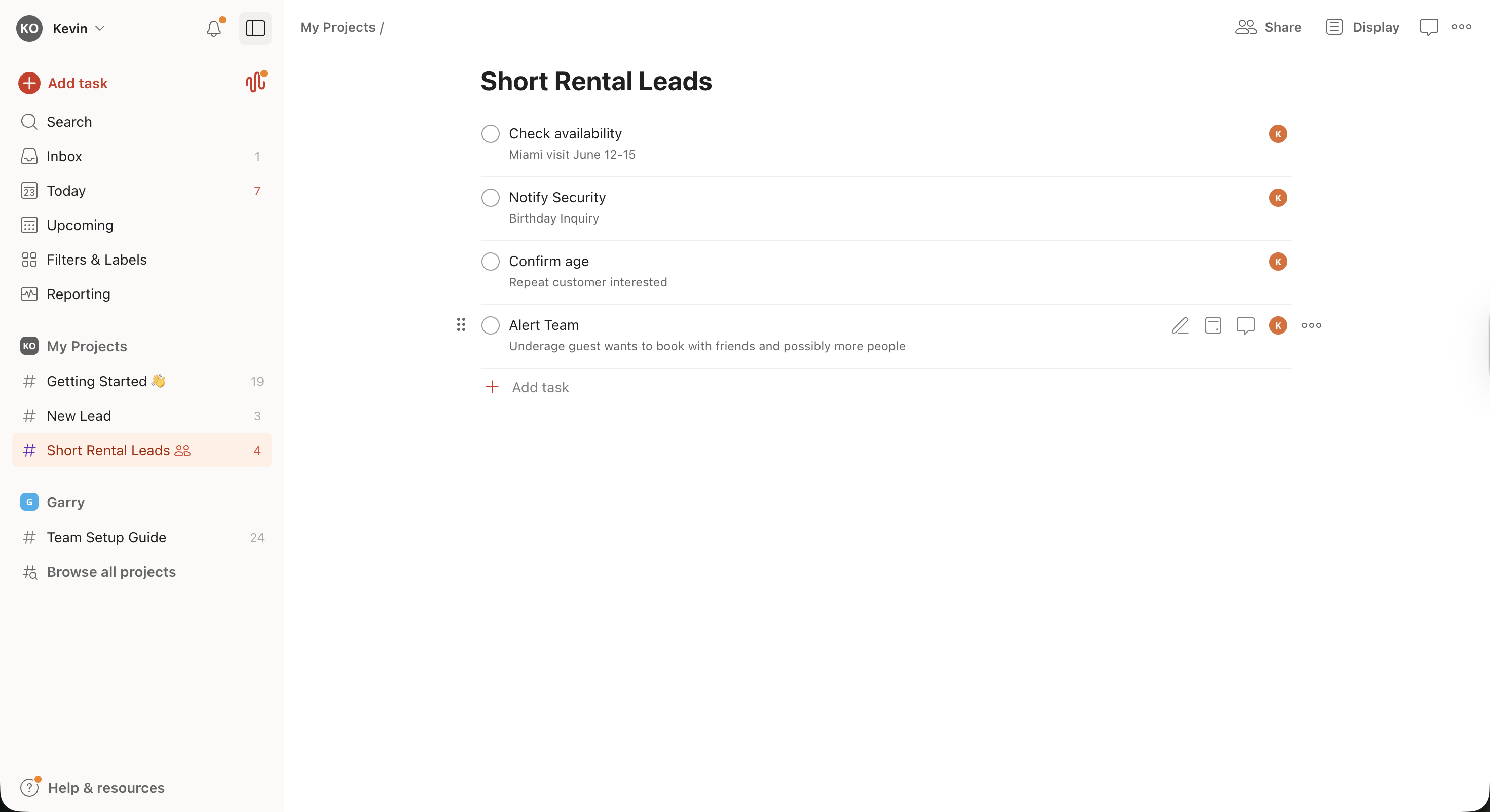 Todoist Follow-Up Task — screenshot from the AI Lead Qualification System for Short-Term Rentals build