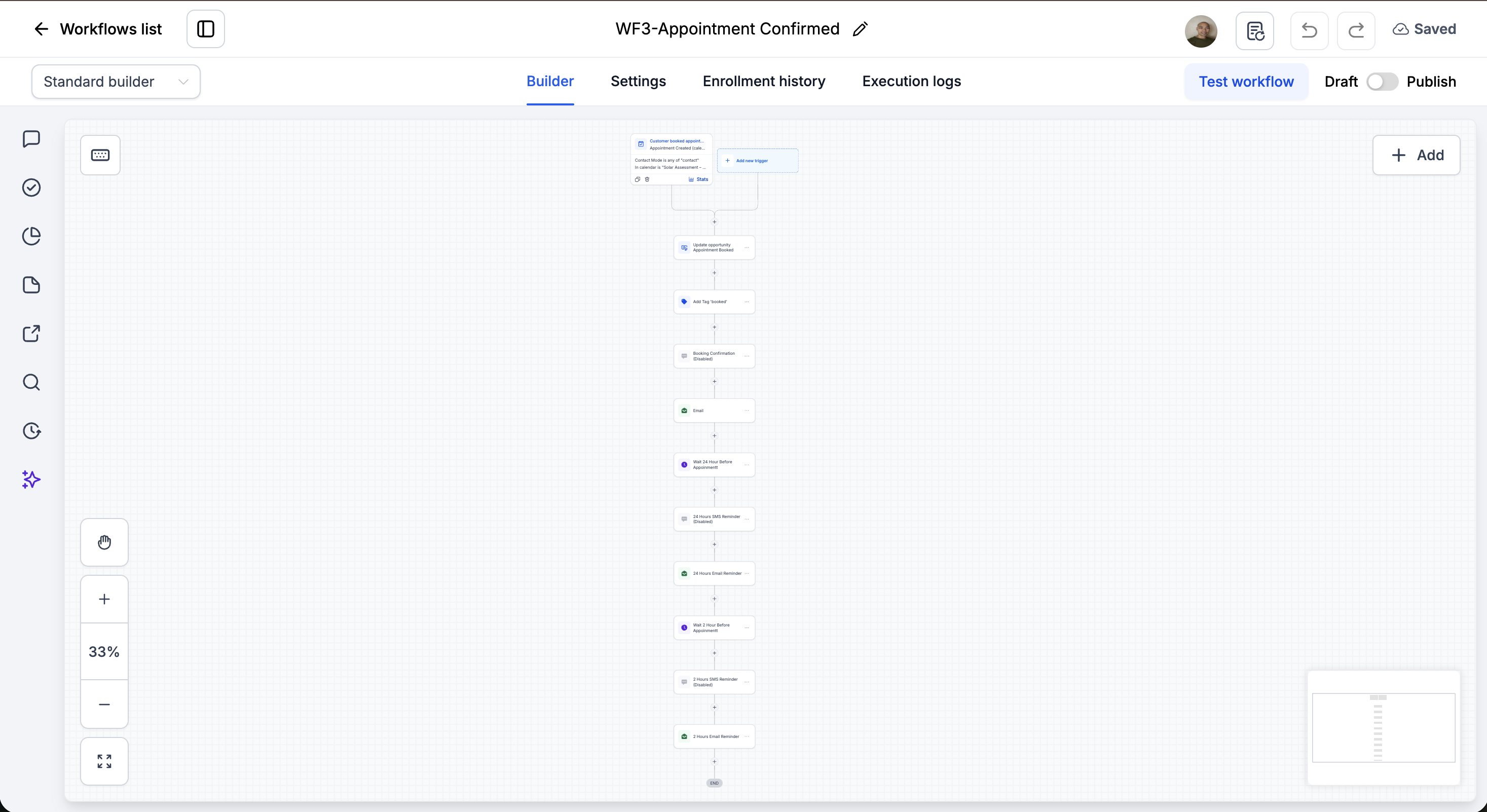WF3 — Appointment Confirmed — screenshot from the A Lead Reactivation Campaigns For Dormant Contacts build