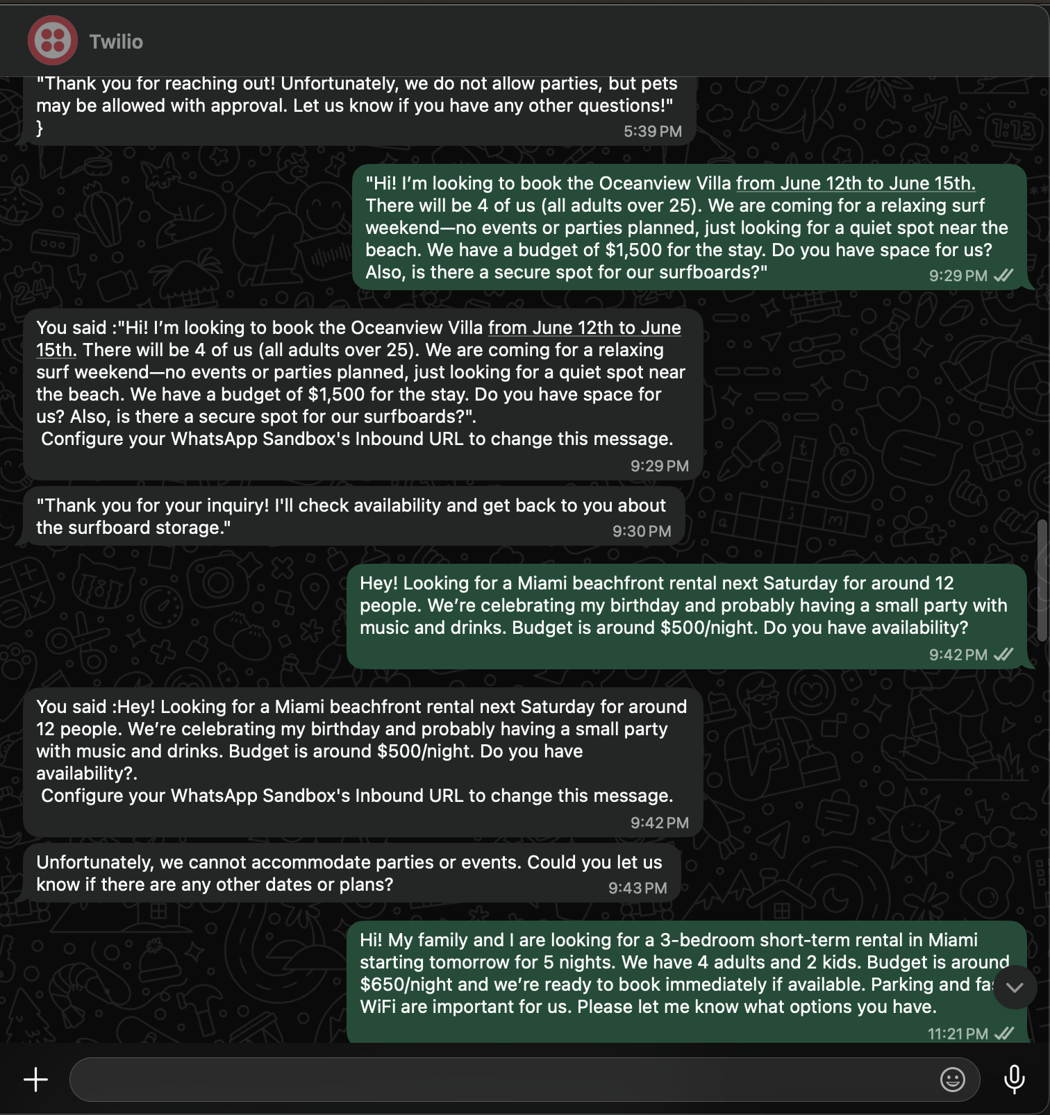 WhatsApp AI Response — screenshot from the AI Lead Qualification System for Short-Term Rentals build